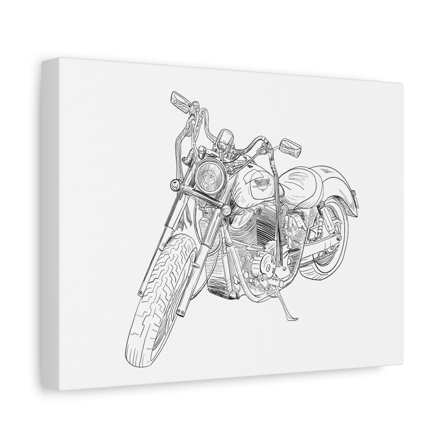 Ride Me Harley Motorcycle Sketch Canvas Print - Black Ink on White Background