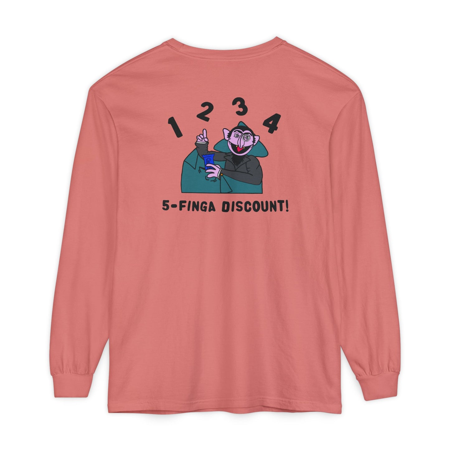 Five Finger Discount Long Sleeve Tee Back Design - Sesame Street The Count Parody Shirt