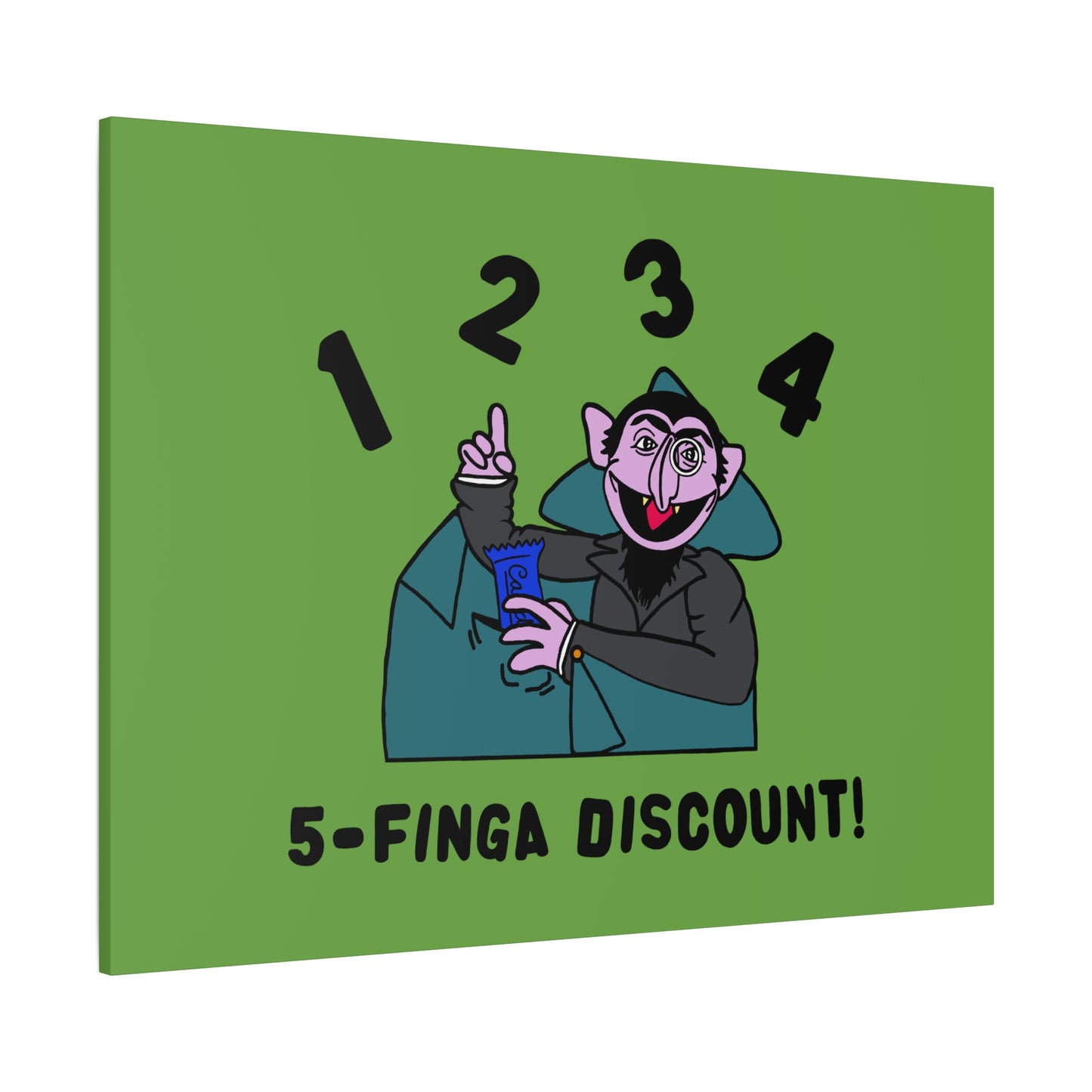 Five Finger Discount Canvas Print Green - Sesame Street The Count Parody Art Print