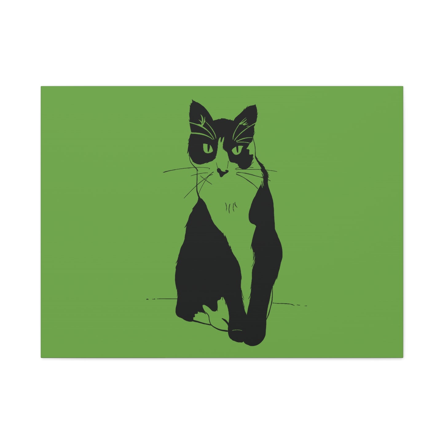 Cat Canvas Print on Green (Transparent Style Cat) - Cat Drawing Art