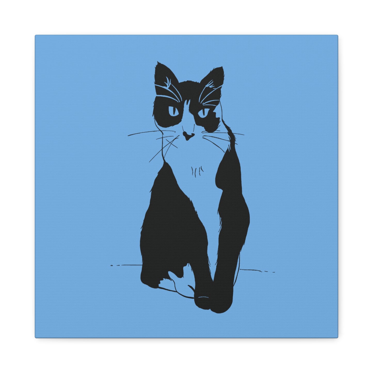 Cat Canvas Print on Light Blue (Transparent Style Cat) - Cat Drawing Art