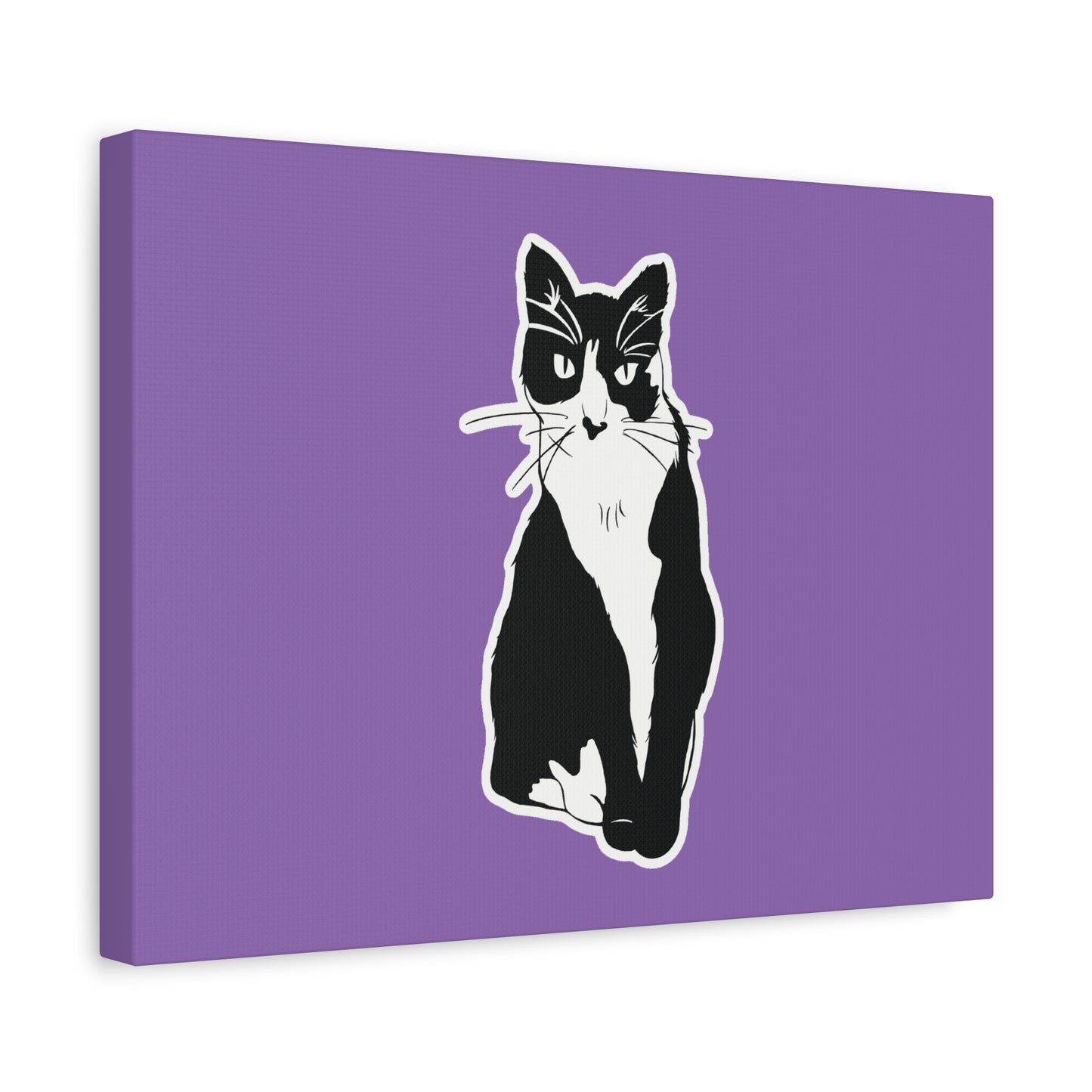 Cat Canvas on Light Purple (Sticker Style Cat) - Cat Drawing Art