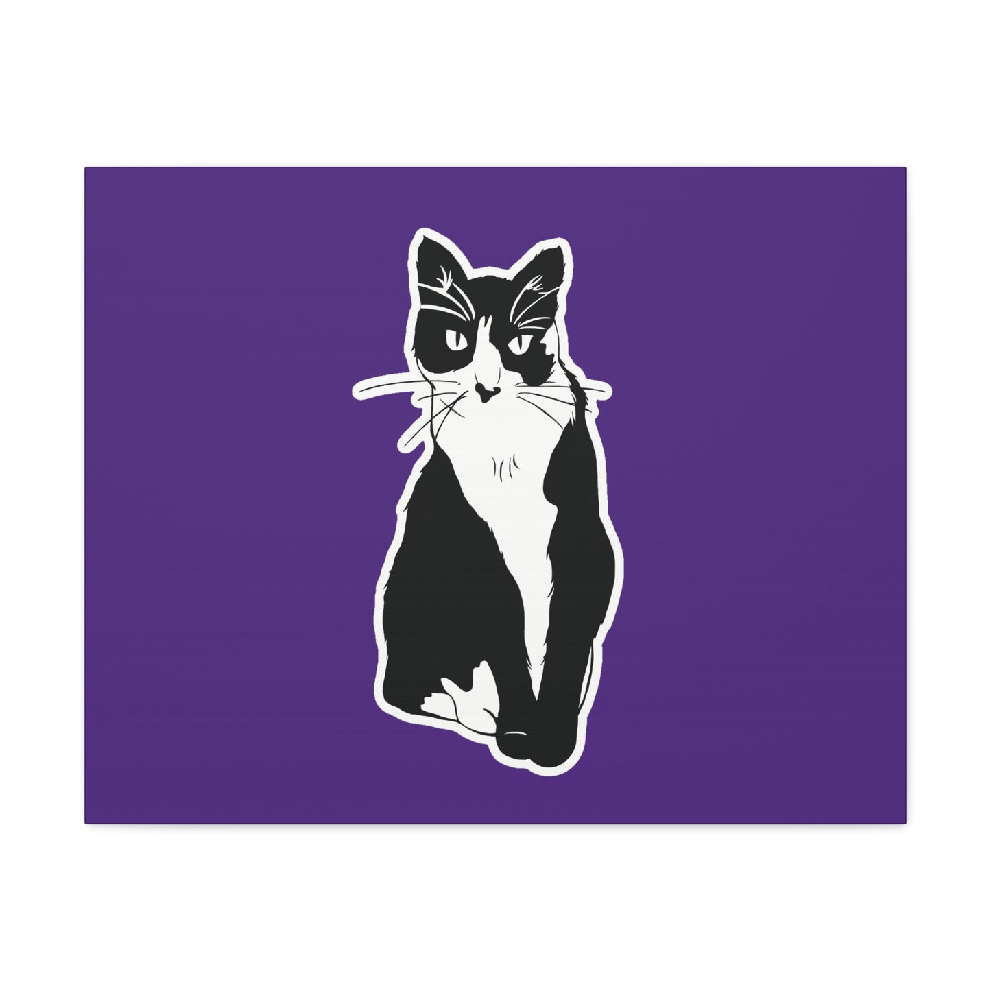 Cat Canvas Print on Purple (Sticker Style Cat) - Cat Drawing Art