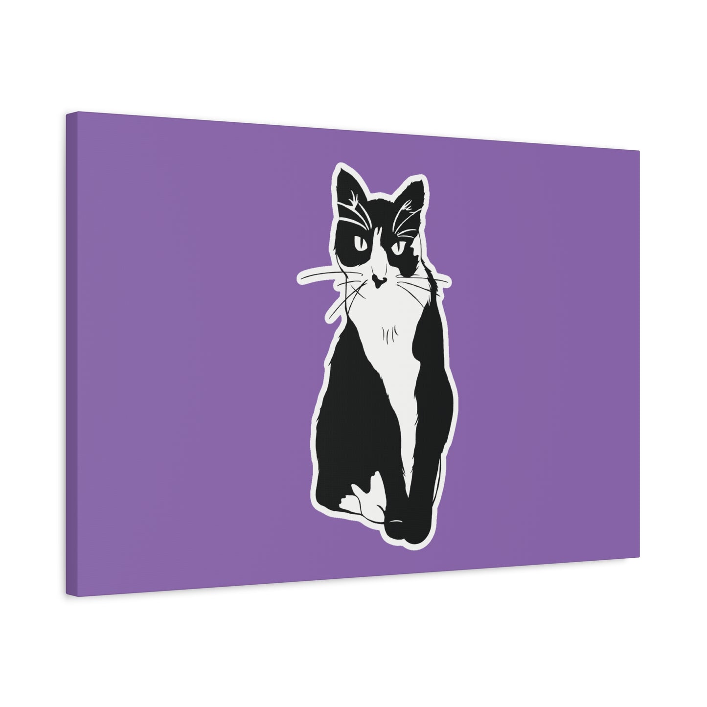 Cat Canvas on Light Purple (Sticker Style Cat) - Cat Drawing Art