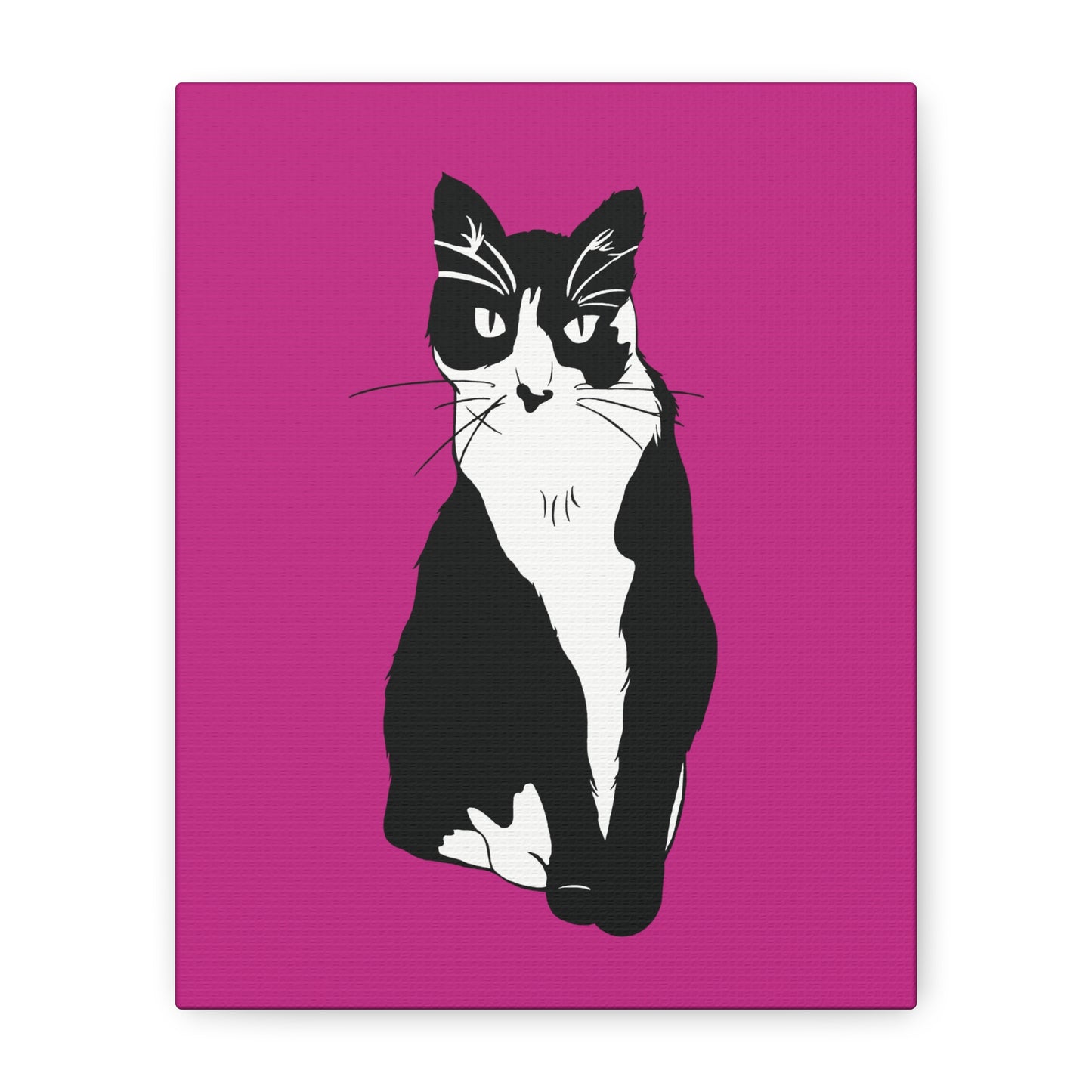 Cat Canvas on Pink (B&W Style Cat) - Cat Drawing Art