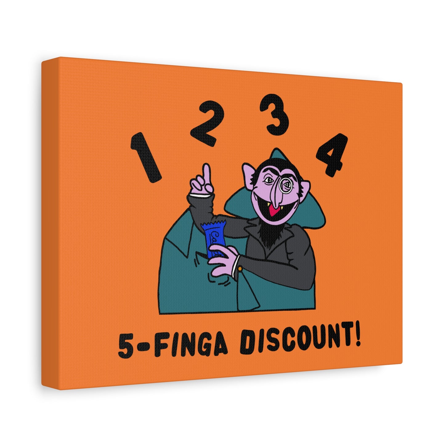 Five Finger Discount Canvas Print Light Orange - Sesame Street The Count Parody Art Print