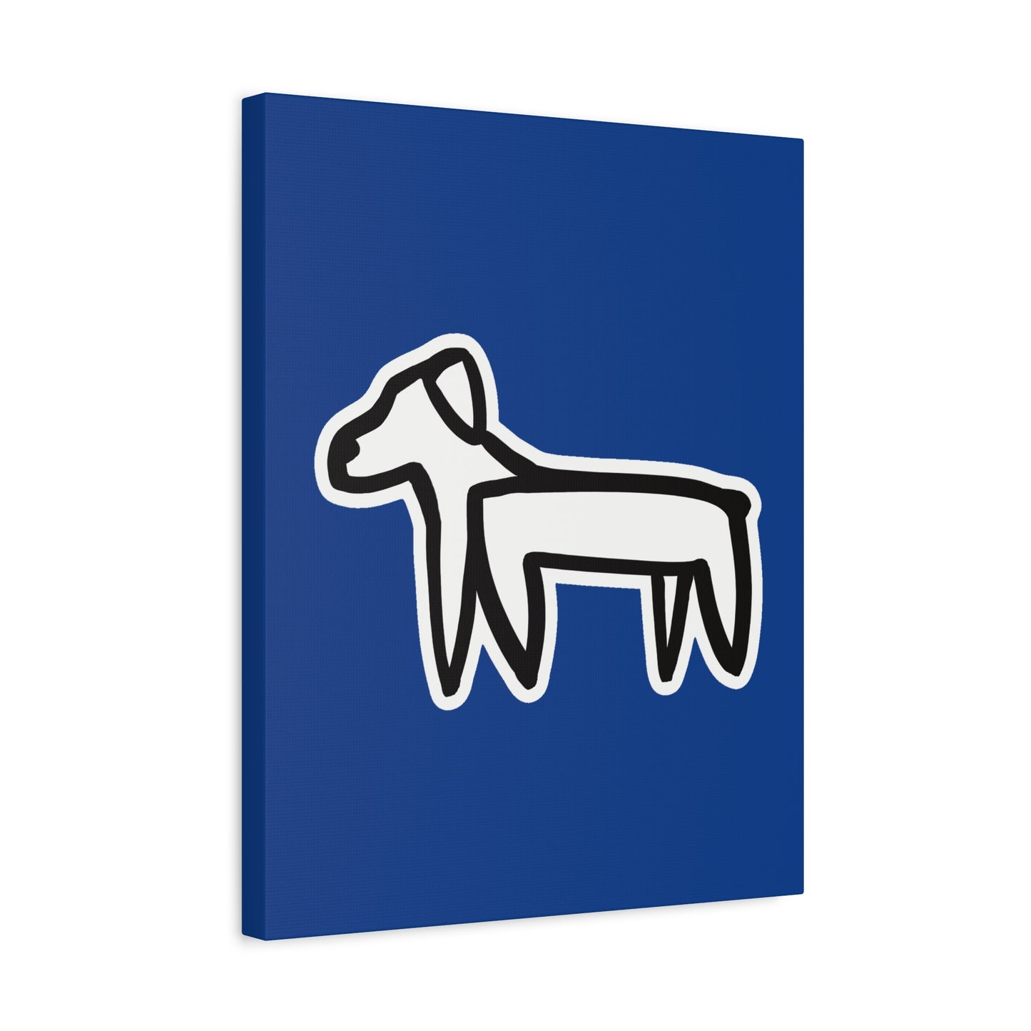Dog Canvas Print on Blue (Sticker Style White Dog) - Dog Drawing Wall Art