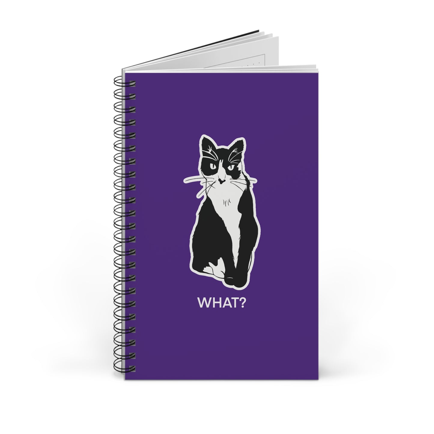 Cattitude Notebook in Purple (Sticker Style Cat with White Writing) - Cat Spiral Notebook