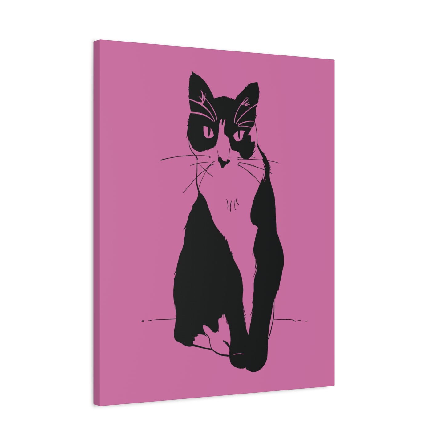 Cat Canvas Print on Pink (Transparent Style Cat) - Cat Drawing Art