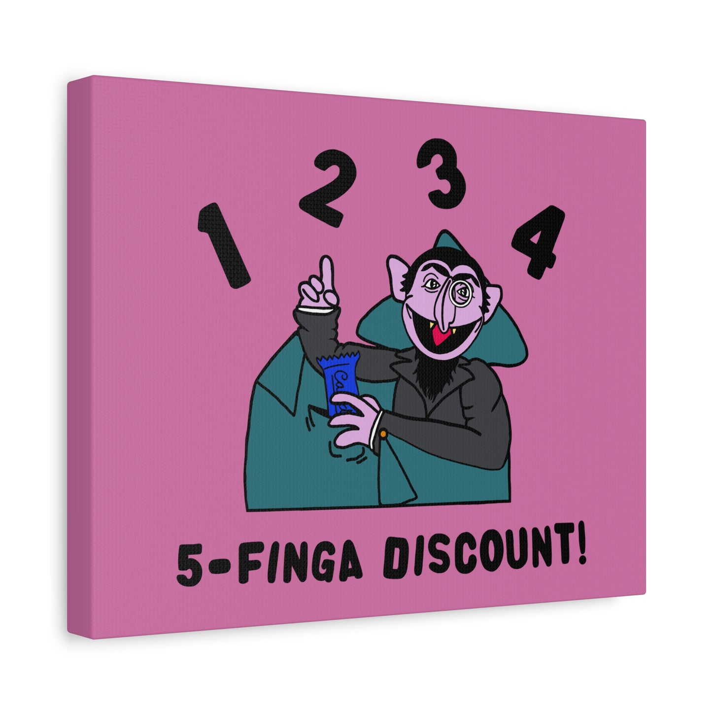 Five Finger Discount Canvas Print Light Pink - Sesame Street The Count Parody Art Print