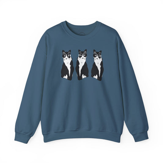 Cat x3 Sweatshirt (B&W Style Cat) - Cat Drawing Sweatshirt