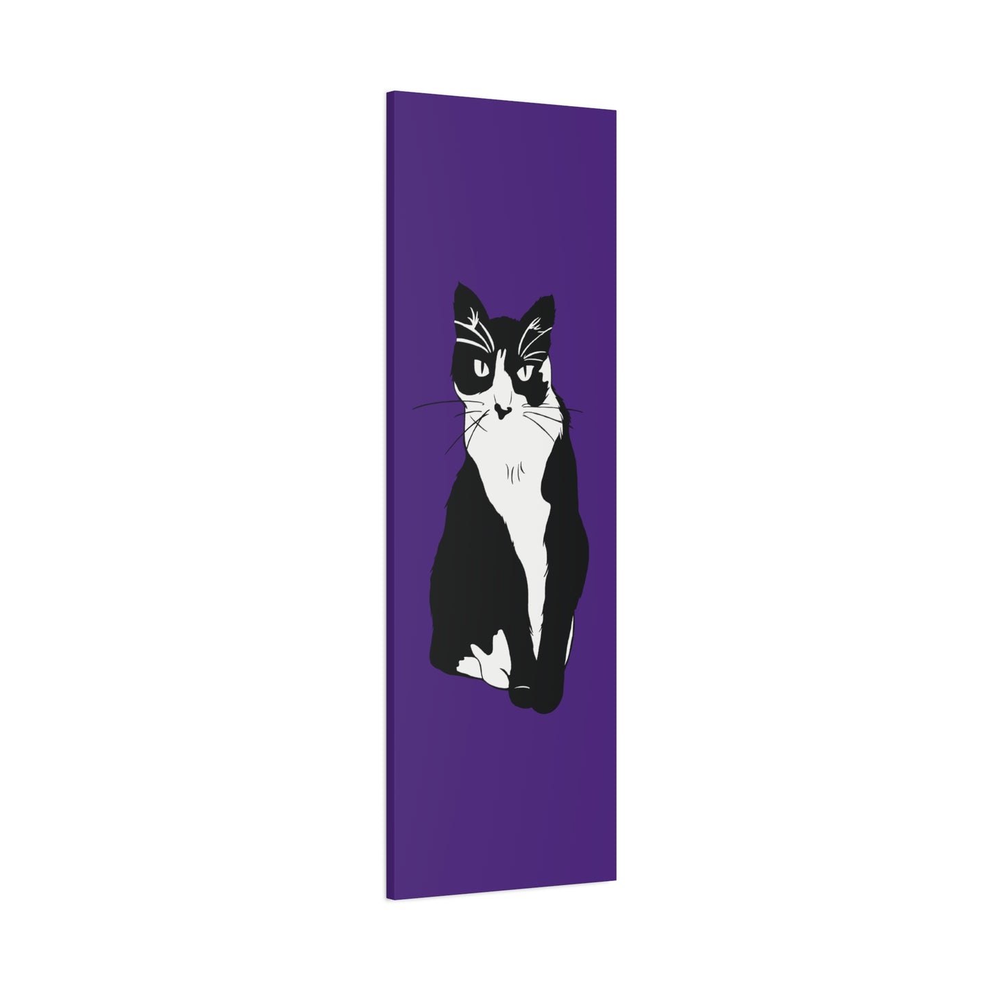Cat Canvas on Purple (B&W Style Cat) - Cat Drawing Art