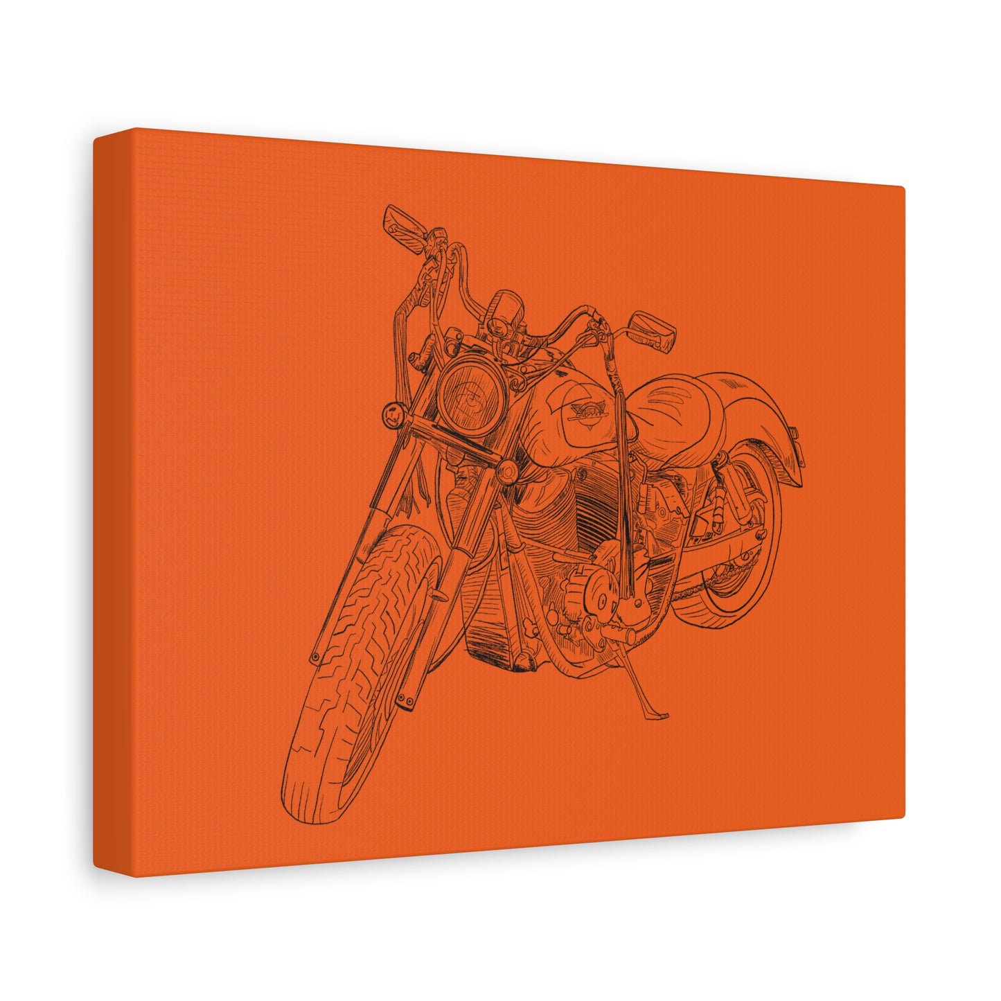 Ride Me Harley Motorcycle Sketch Canvas Print - Black Ink on Orange Background