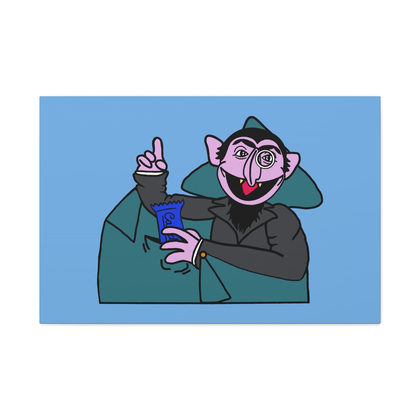 The Count Stealing Candy Canvas Print Light Blue - Sesame Street The Count Parody Art