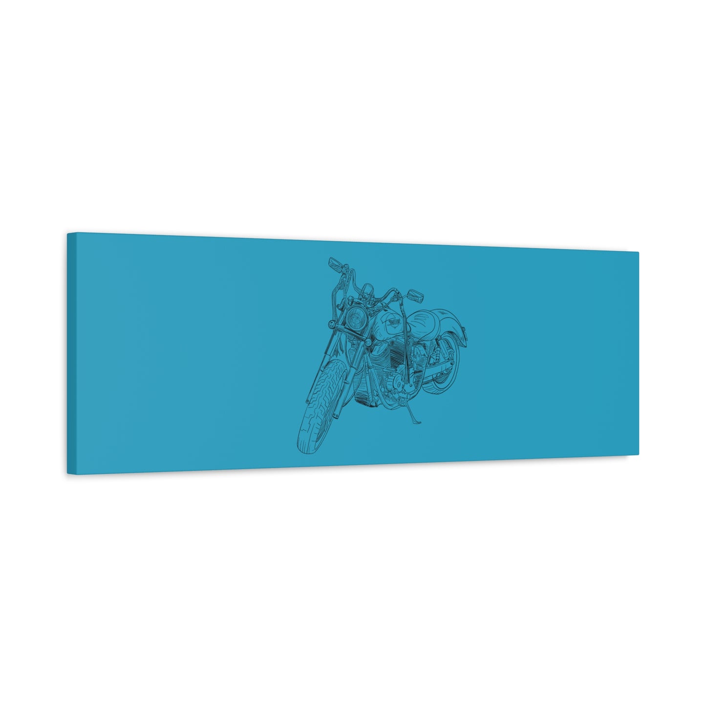 Ride Me Harley Motorcycle Sketch Canvas Print - Black Ink on Turquoise Background