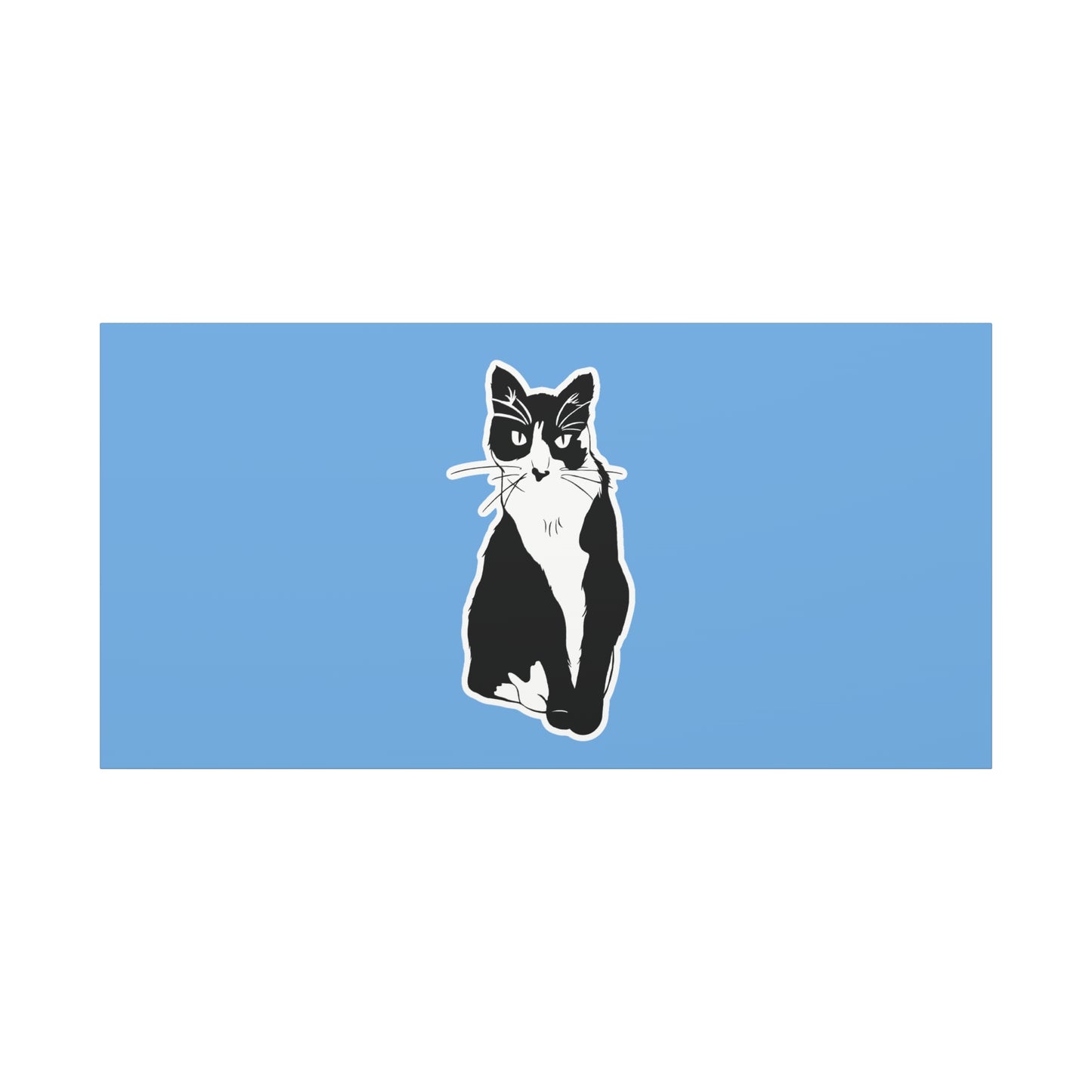 Cat Canvas on Light Blue (Sticker Style Cat) - Cat Drawing Art