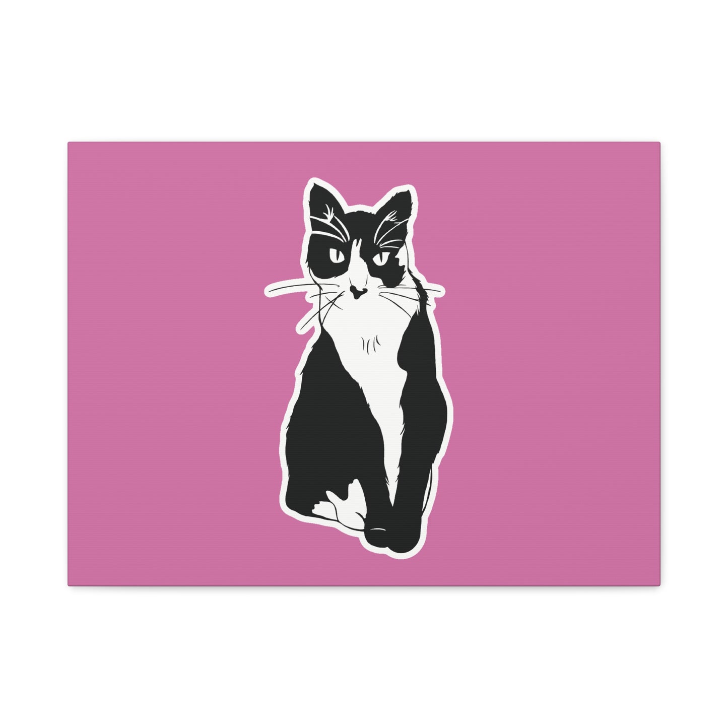 Cat Canvas on Light Pink (Sticker Style Cat) - Cat Drawing Art