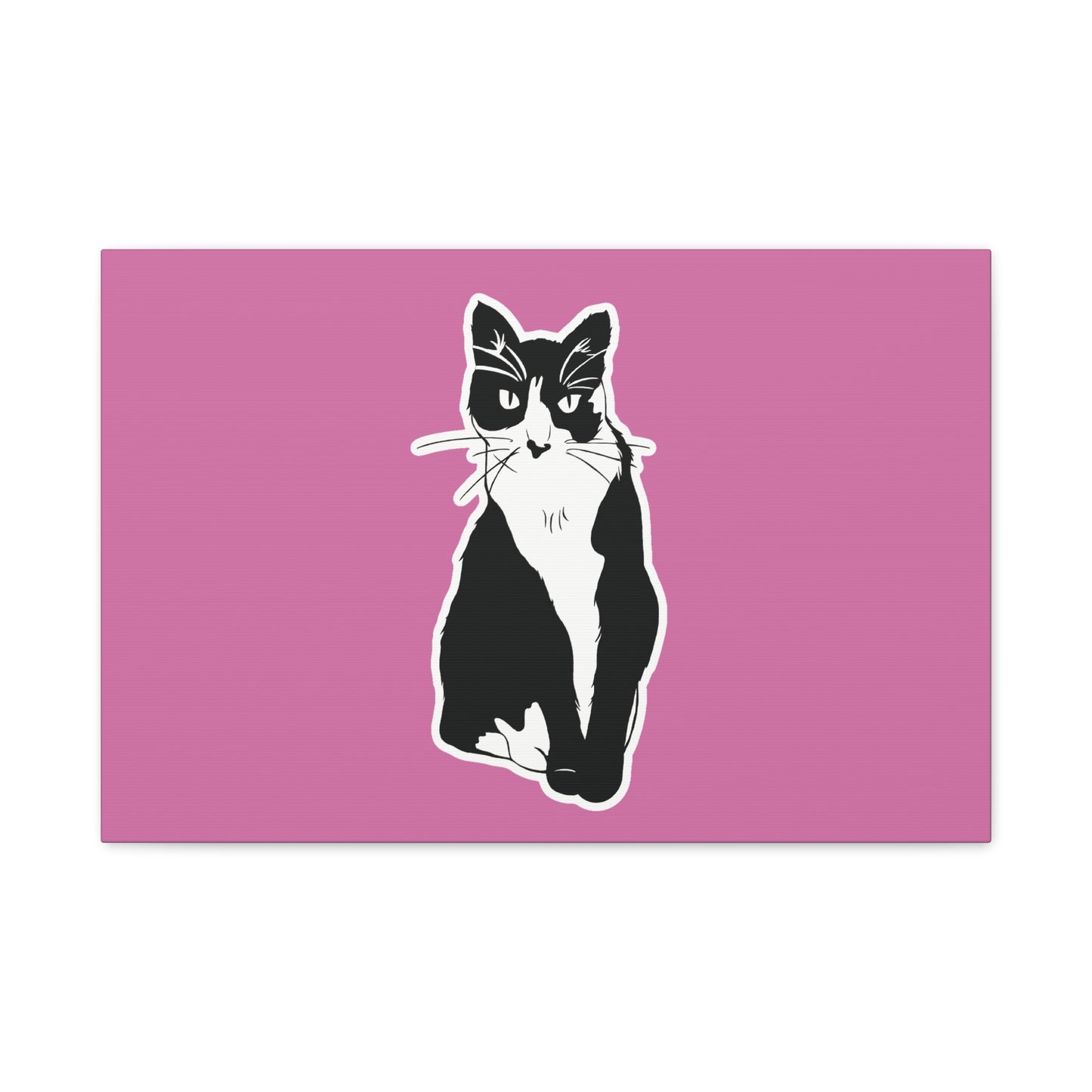 Cat Canvas on Light Pink (Sticker Style Cat) - Cat Drawing Art