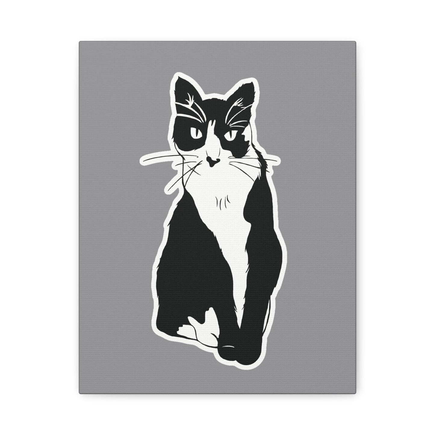 Cat Canvas Print on Grey (Sticker Style Cat) - Cat Drawing Wall Art