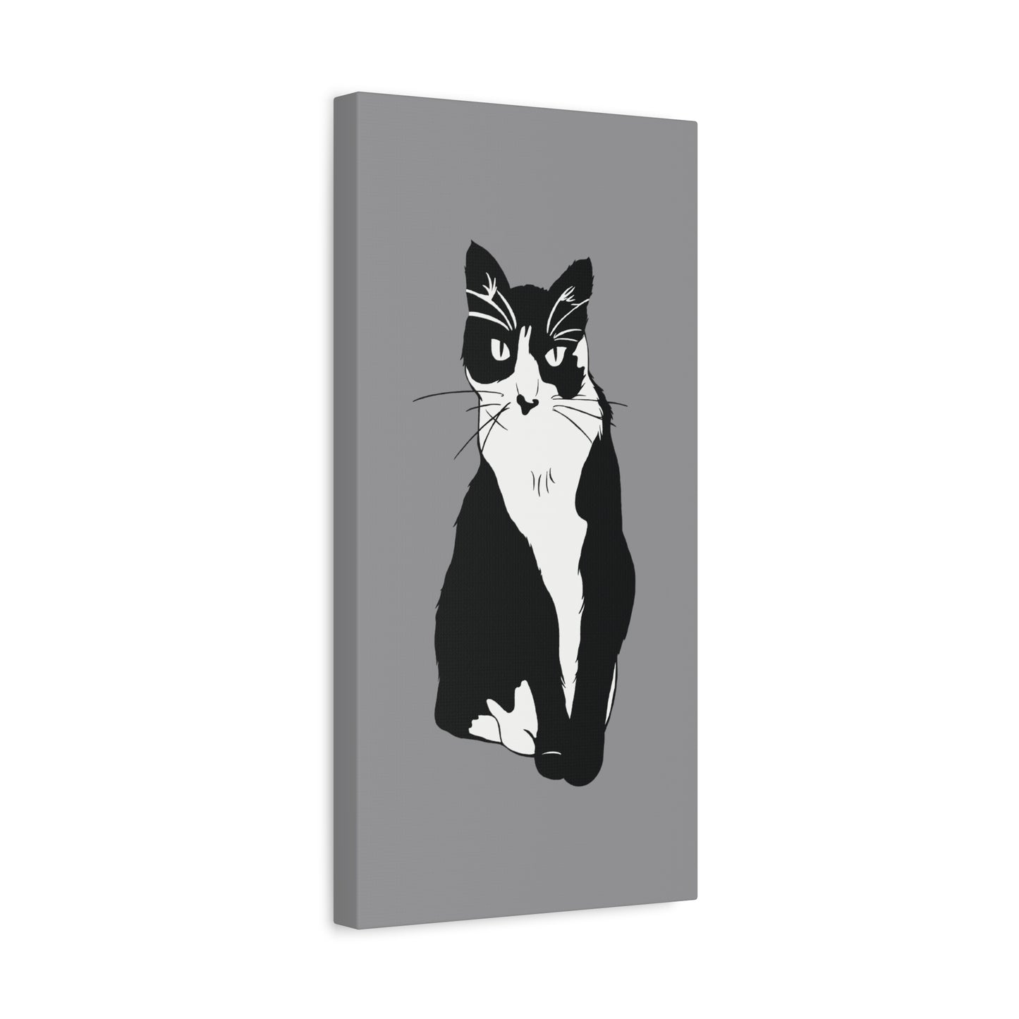 Cat Canvas on Grey (B&W Style Cat) - Cat Drawing Art
