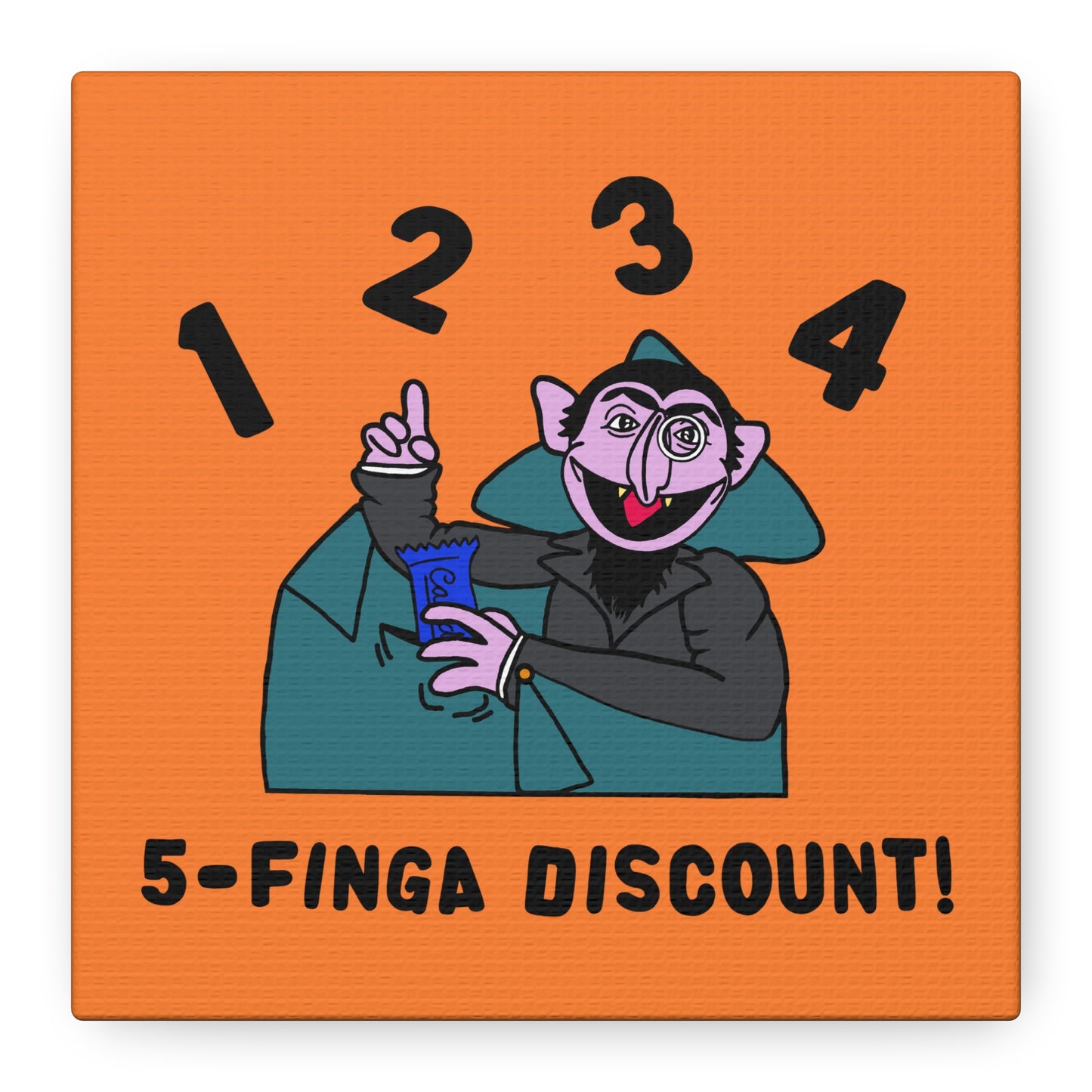 Five Finger Discount Canvas Print Light Orange - Sesame Street The Count Parody Art Print