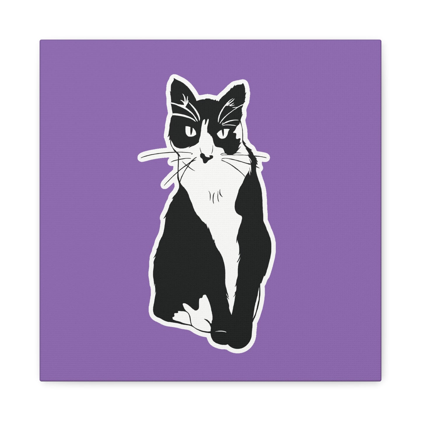 Cat Canvas on Light Purple (Sticker Style Cat) - Cat Drawing Art