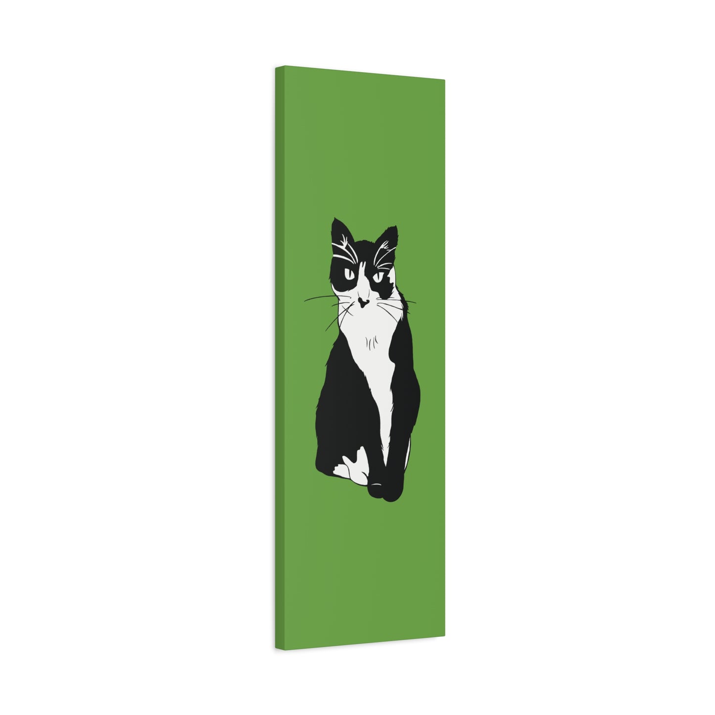 Cat Canvas on Green (B&W Style Cat) - Cat Drawing Art