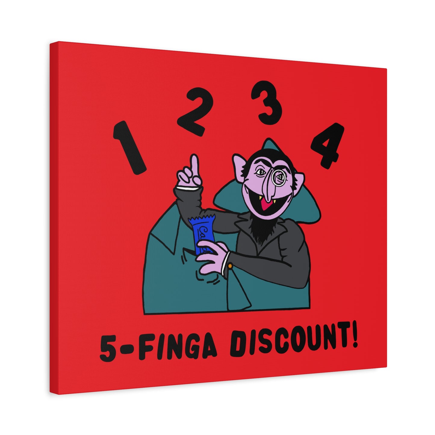 Five Finger Discount Canvas Print Red - Sesame Street The Count Parody Art Print