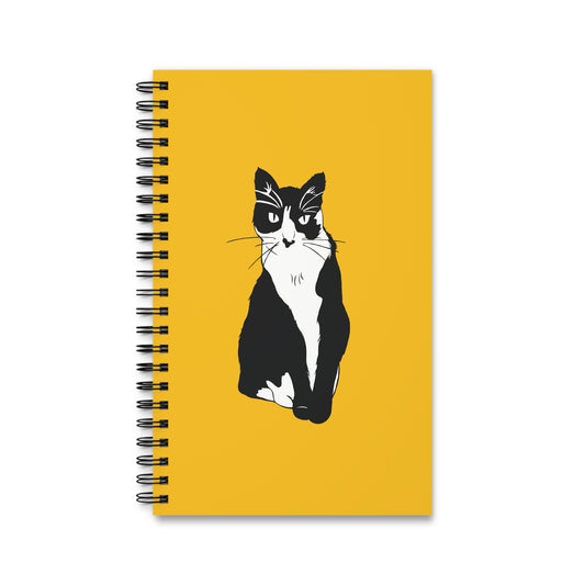 Cat Notebook in Yellow (B&W Style Cat) - Cat Spiral Notebook