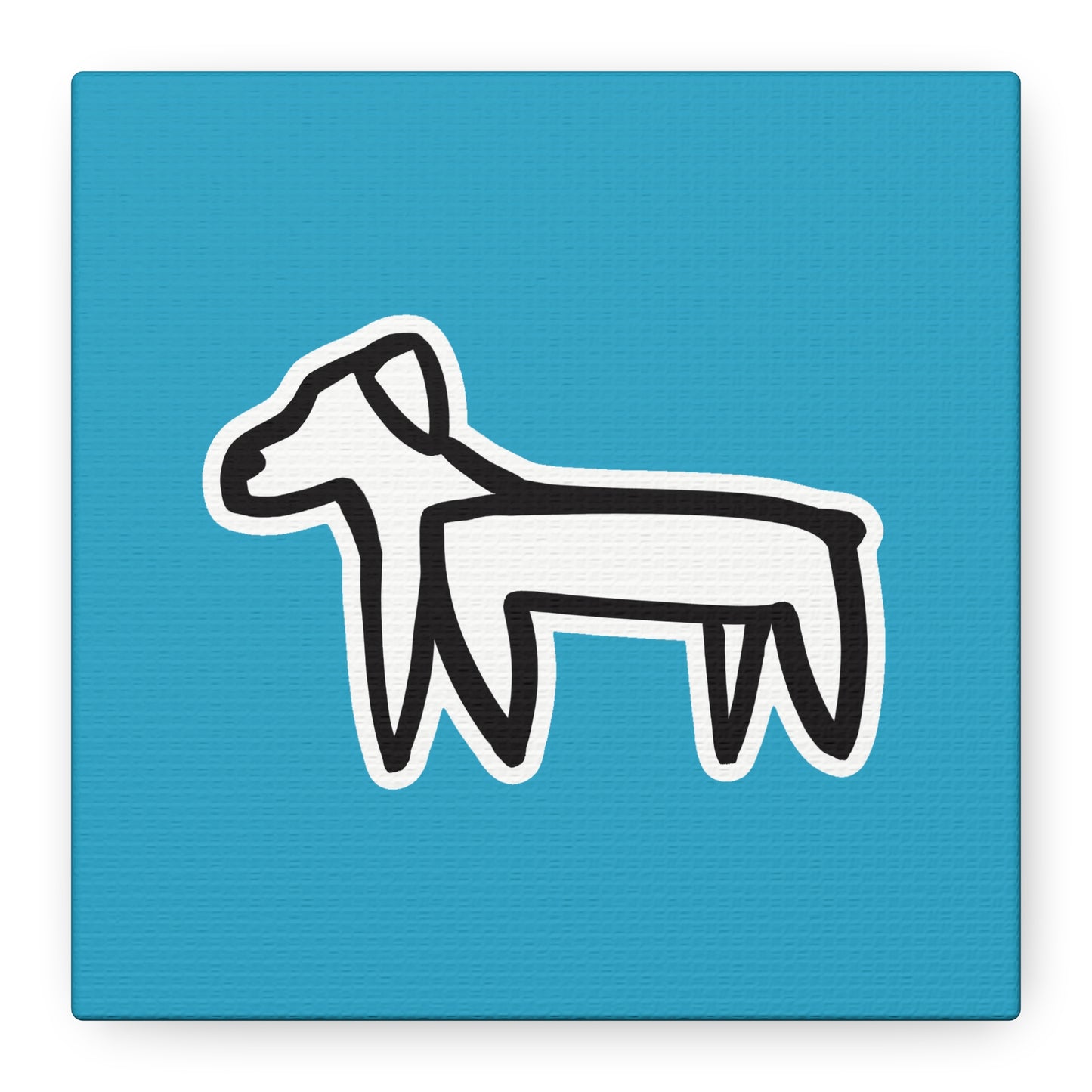 Dog Canvas Print on Turquoise (Sticker Style Black Dog) - Dog Drawing Wall Art