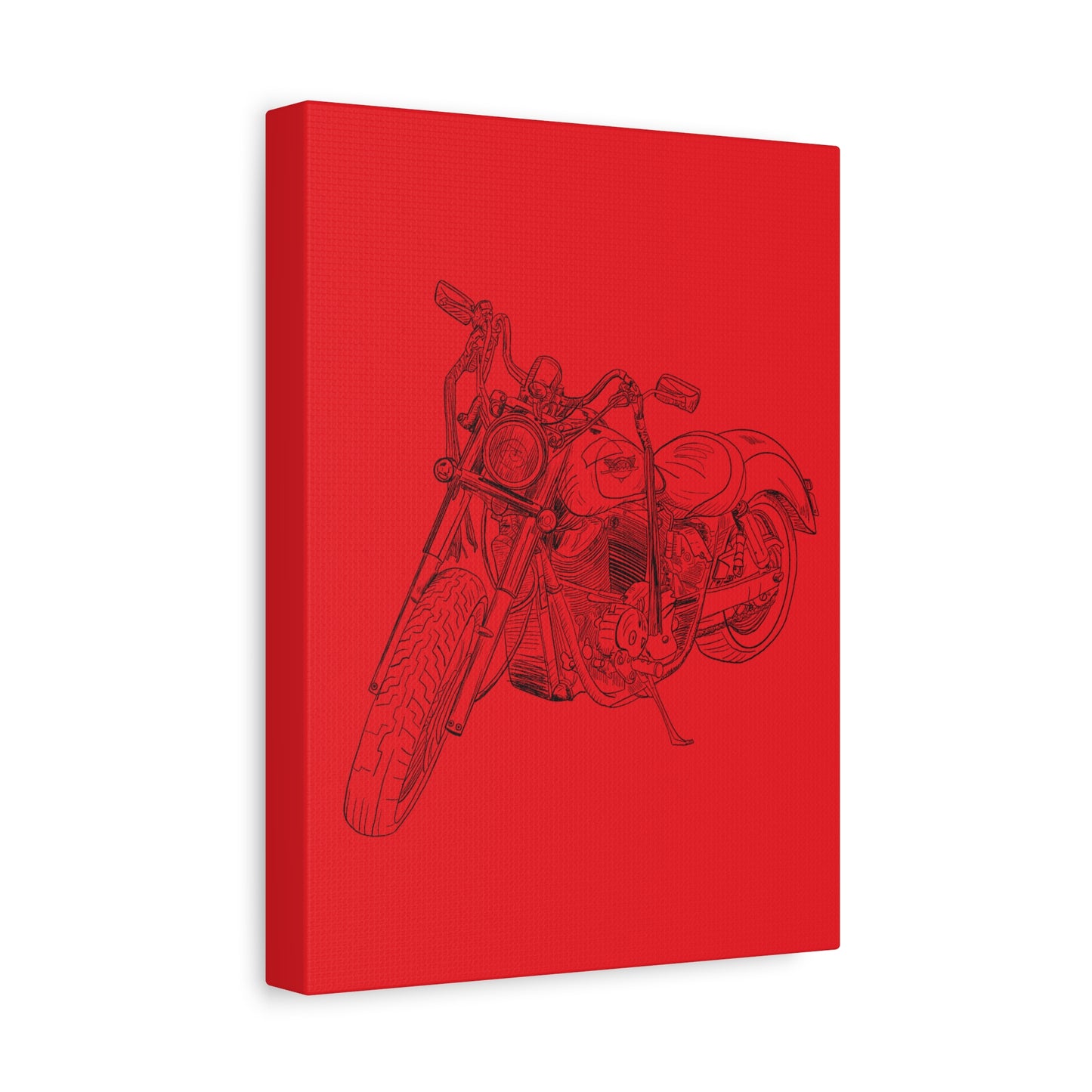 Harley Motorcycle Sketch Canvas Print - Black Ink on Red Background