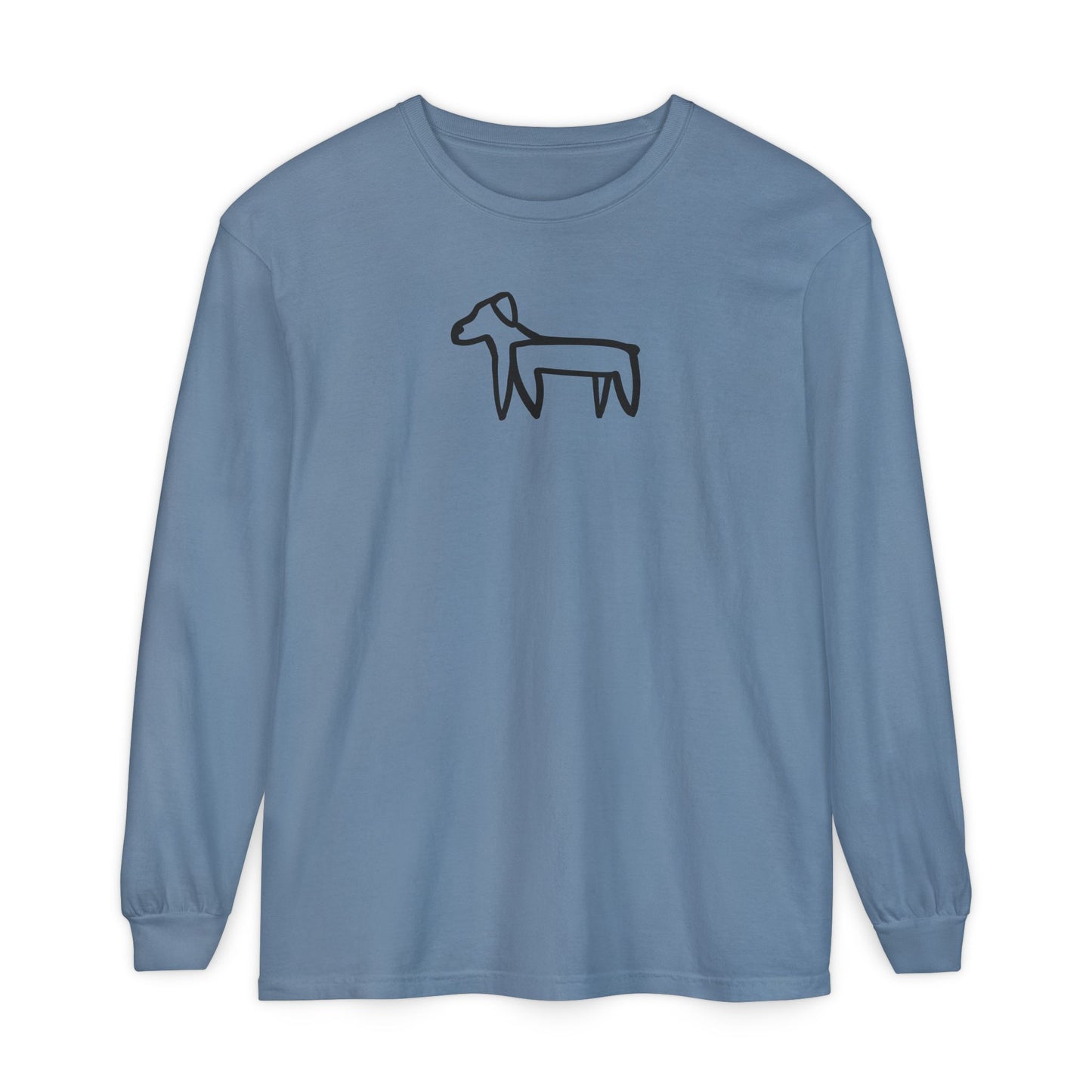 Dog Long Sleeve Tee (Transparent Style Black Dog) - Dog Drawing Shirt