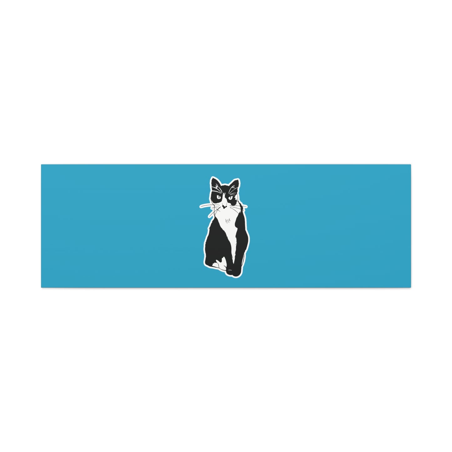 Cat Canvas Print on Turquoise (Sticker Style Cat) - Cat Drawing Art
