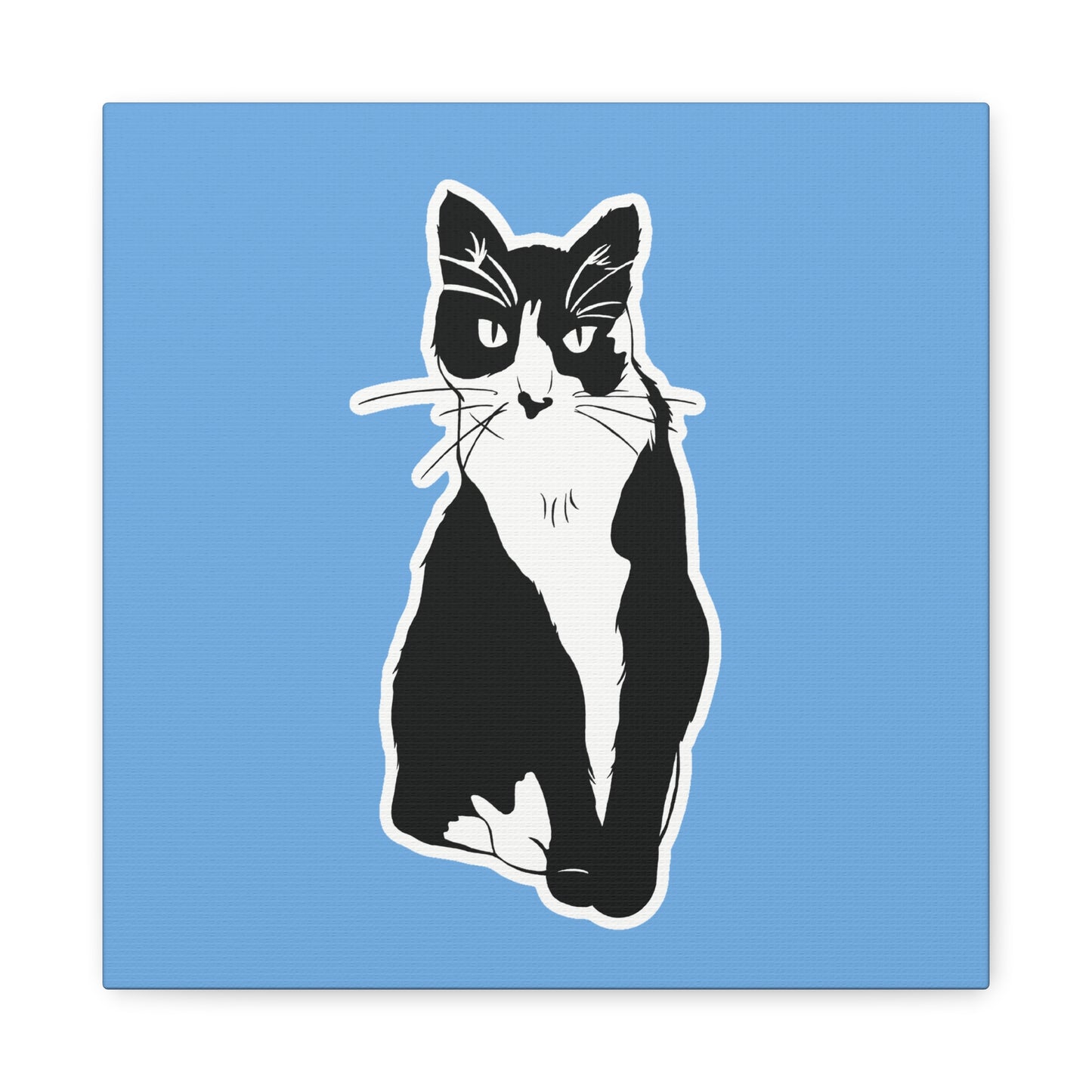 Cat Canvas on Light Blue (Sticker Style Cat) - Cat Drawing Art