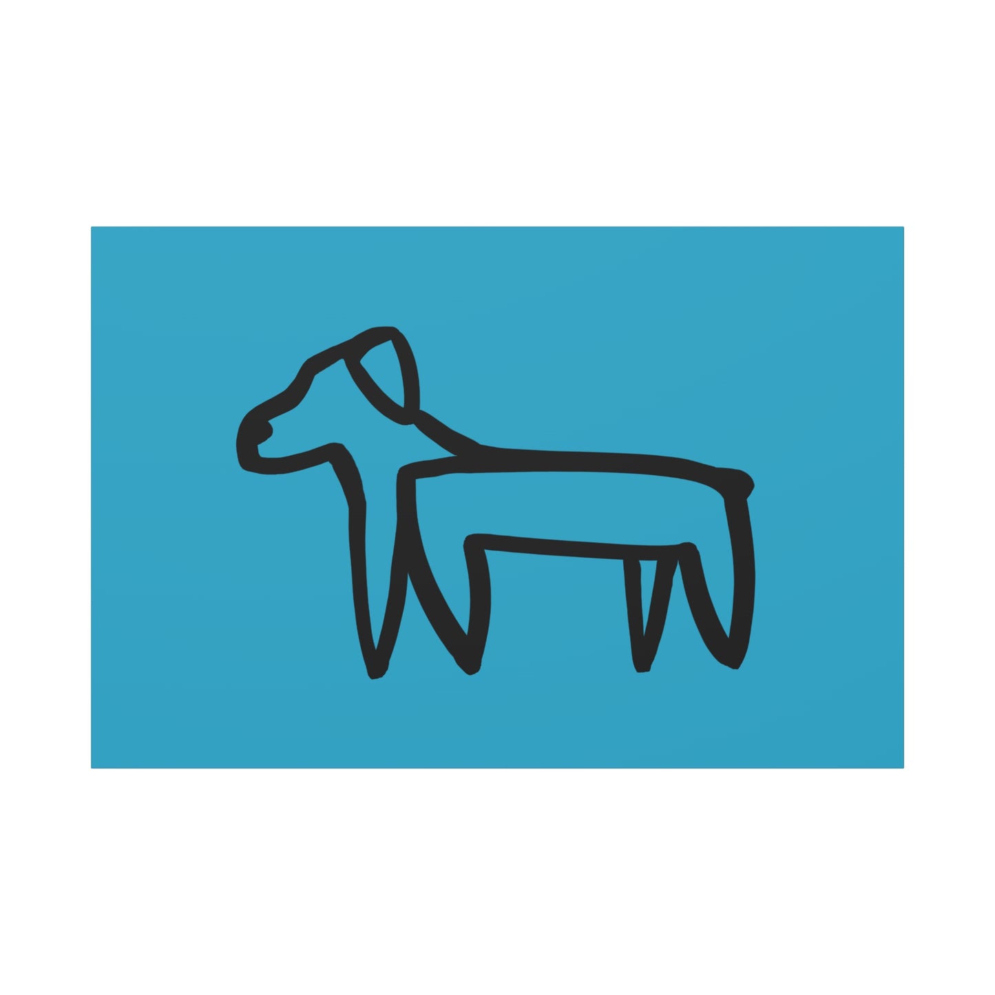 Dog Canvas Print on Turquoise (Transparent Style Black Dog) - Dog Drawing Canvas