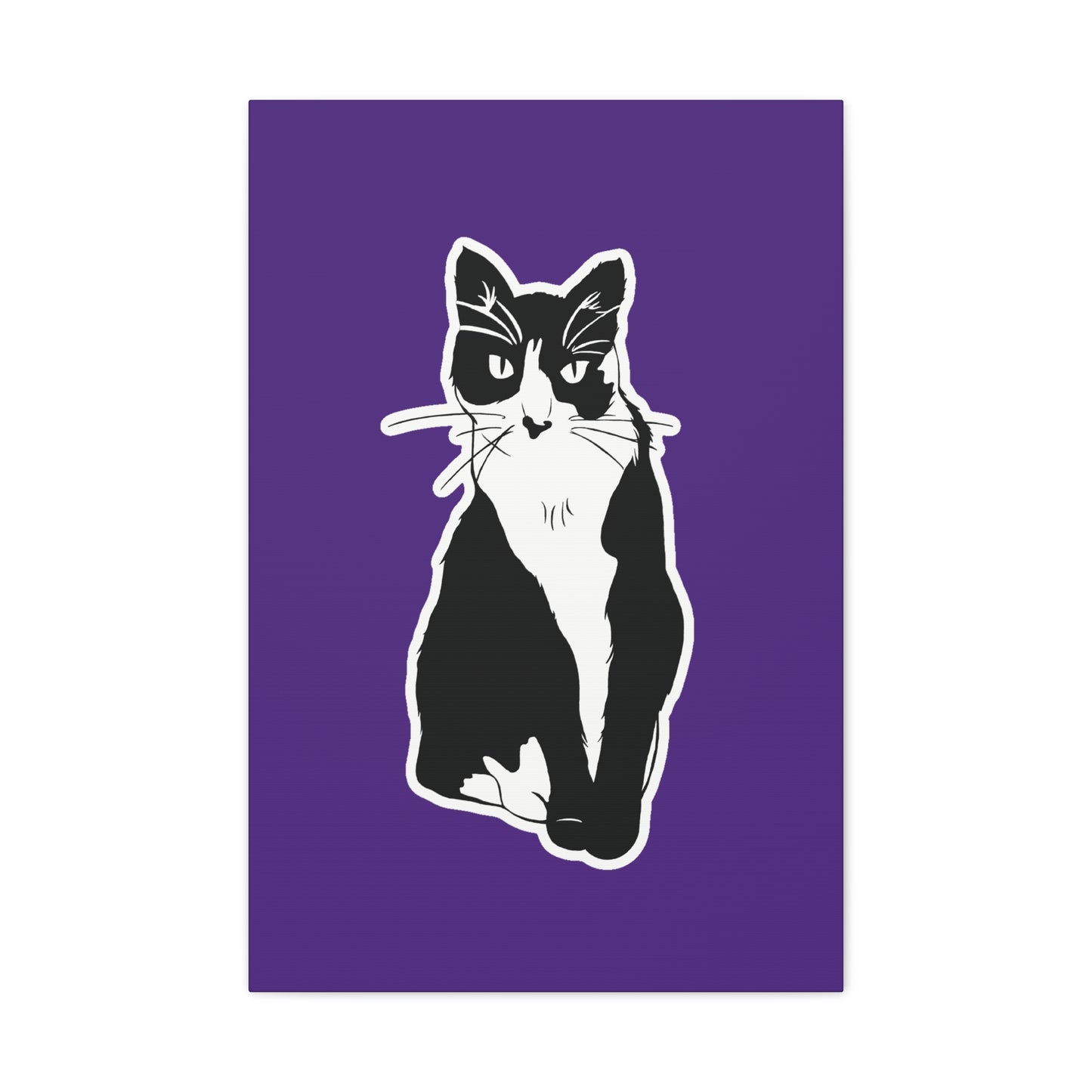 Cat Canvas Print on Purple (Sticker Style Cat) - Cat Drawing Art
