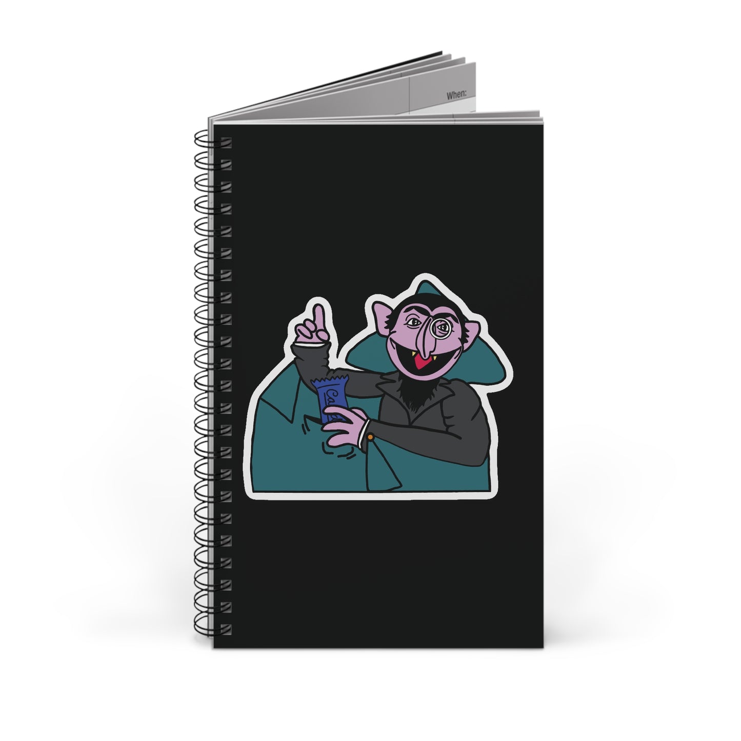 The Count Stealing Candy Notebook Black - Sesame Street The Count Parody Spiral Notebook