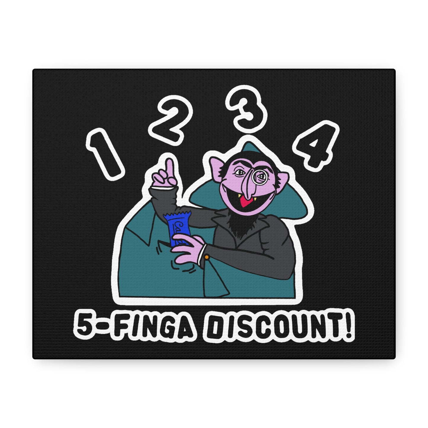 Five Finger Discount Canvas Print Black - Sesame Street The Count Parody Art Print