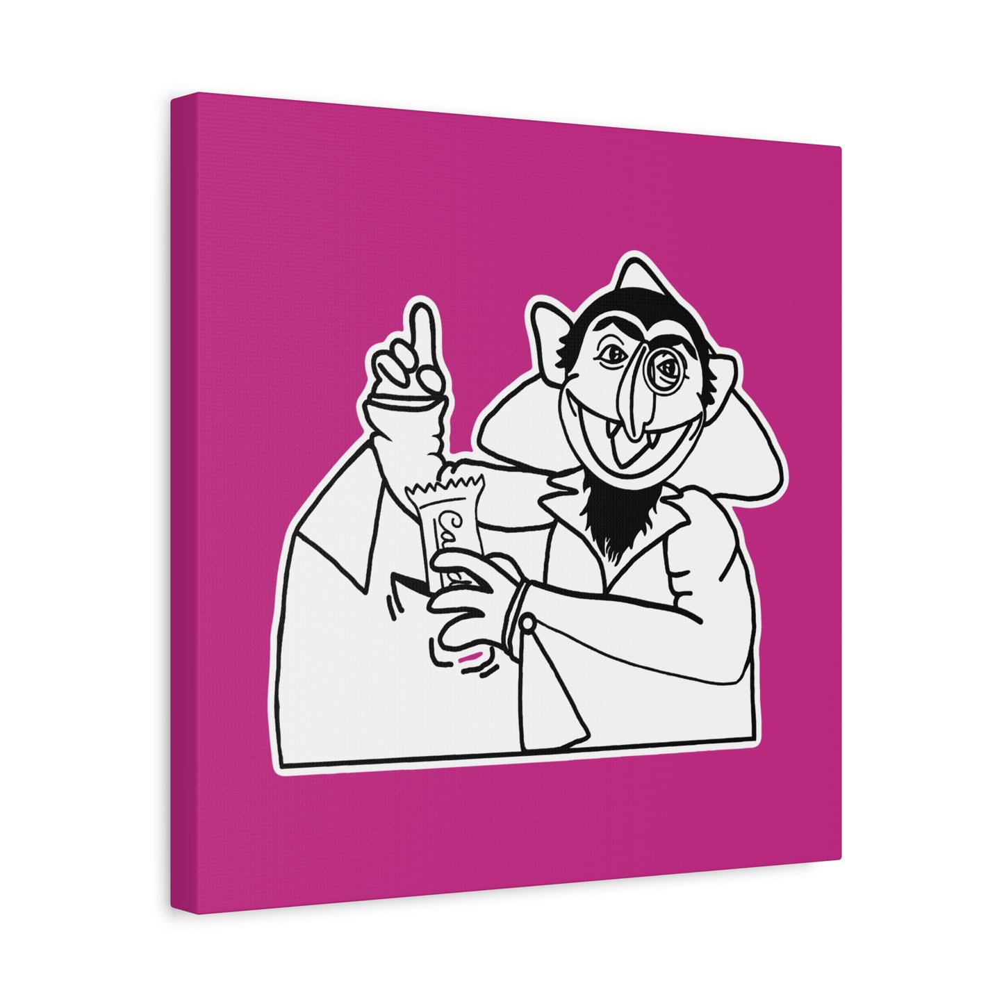 The Count Stealing Candy Outline Canvas Print Pink - Sesame Street The Count Parody Art