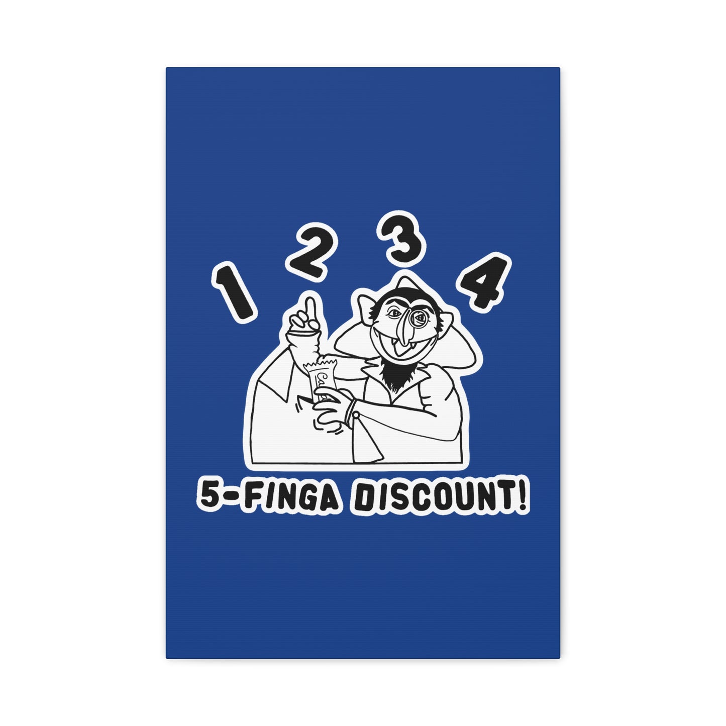 Five Finger Discount Outline Canvas Print Dark Blue - Sesame Street The Count Parody Art Print