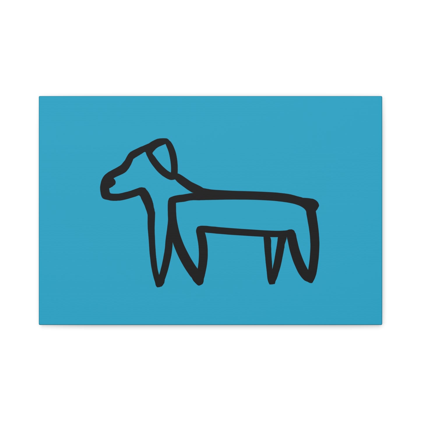 Dog Canvas Print on Turquoise (Transparent Style Black Dog) - Dog Drawing Canvas