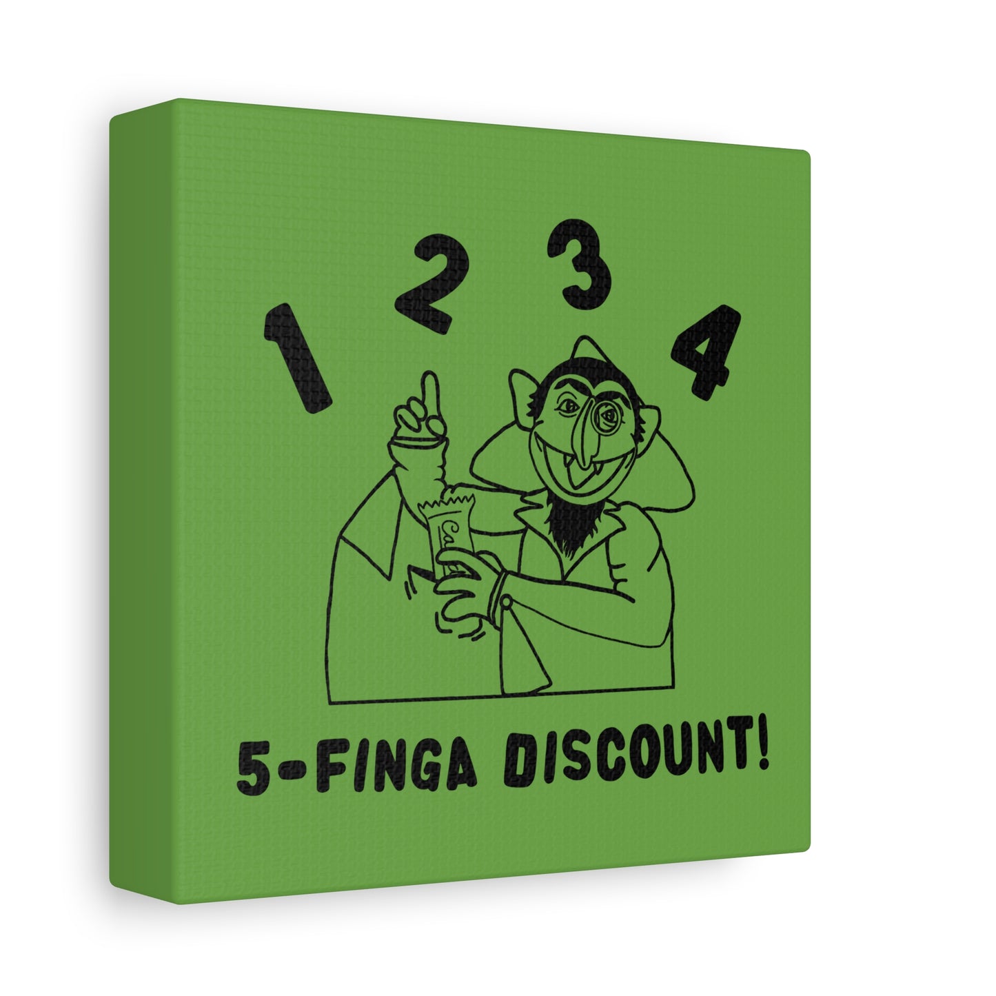 Five Finger Discount Outline Canvas Print Green - Sesame Street The Count Parody Art Print