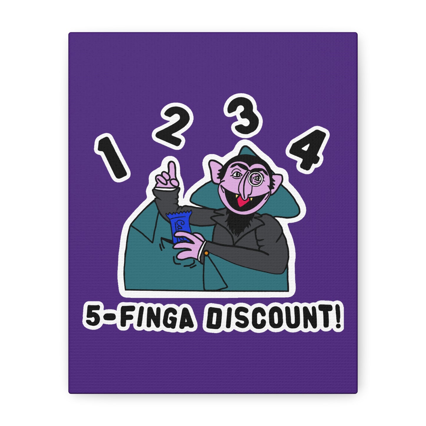 Five Finger Discount Canvas Print Light Purple - Sesame Street The Count Parody Art Print