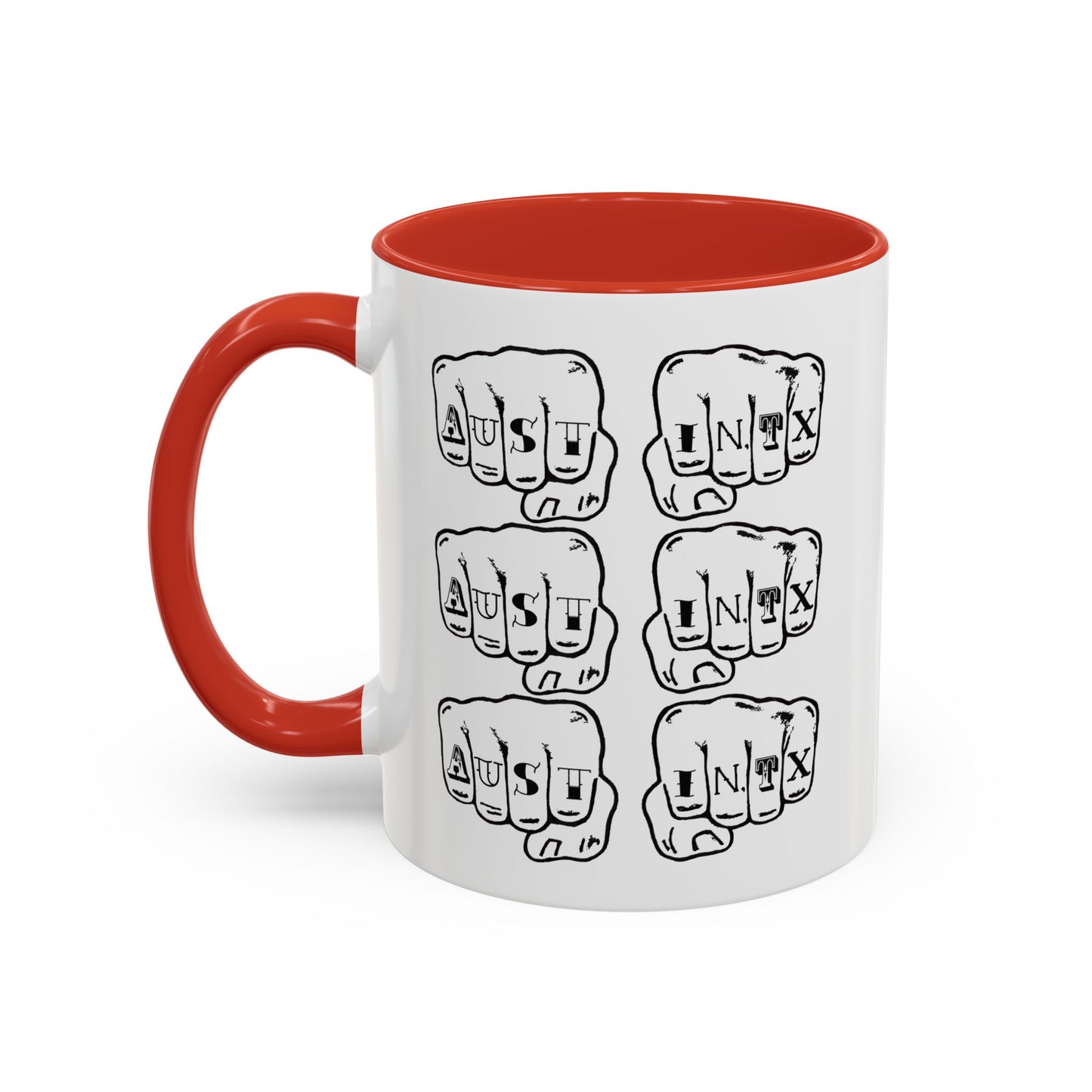 Austin Knuckle Tats Tattooed Fists Accent Mug Fists Stack Edition