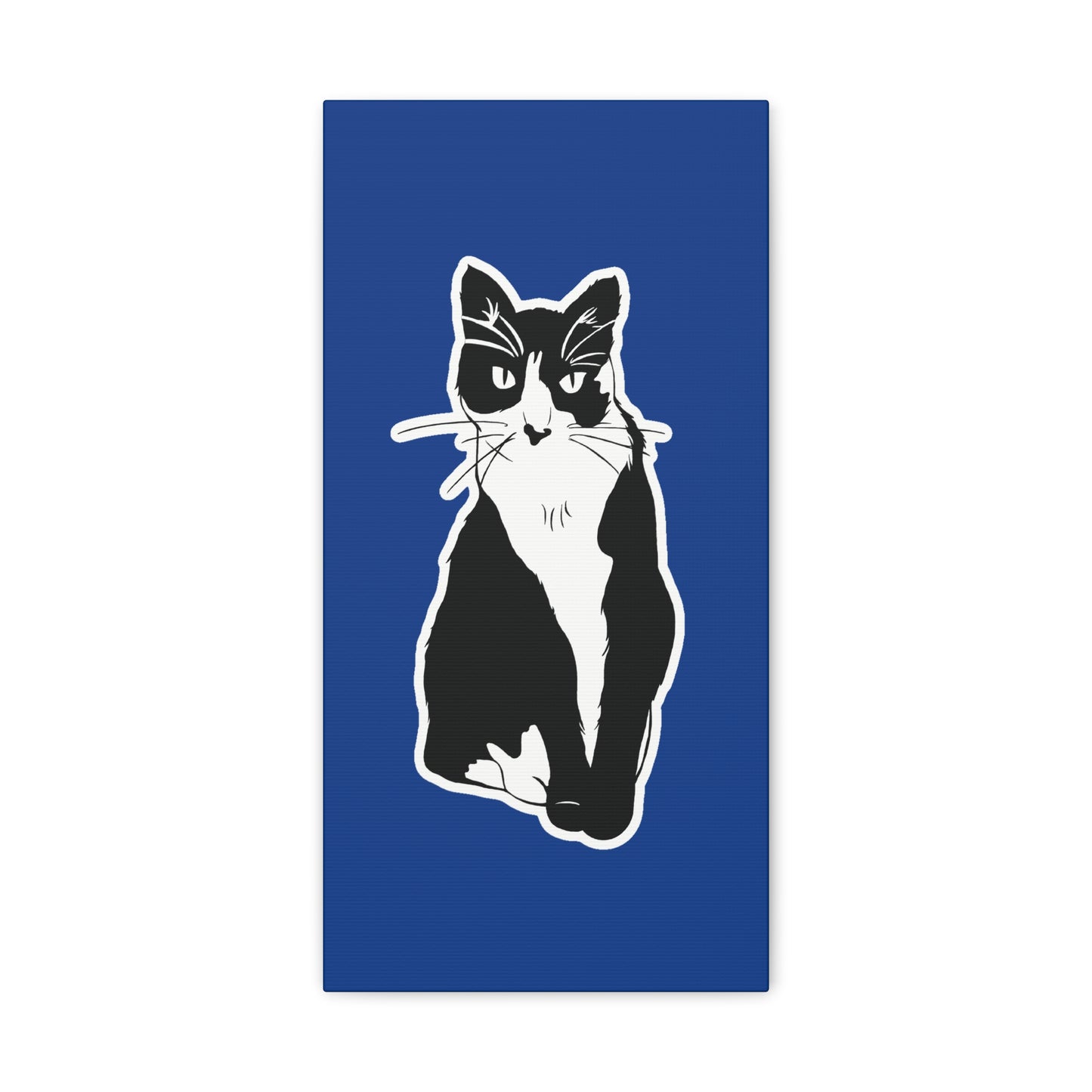 Cat Canvas Print on Dark Blue (Sticker Style Cat) - Cat Drawing Art