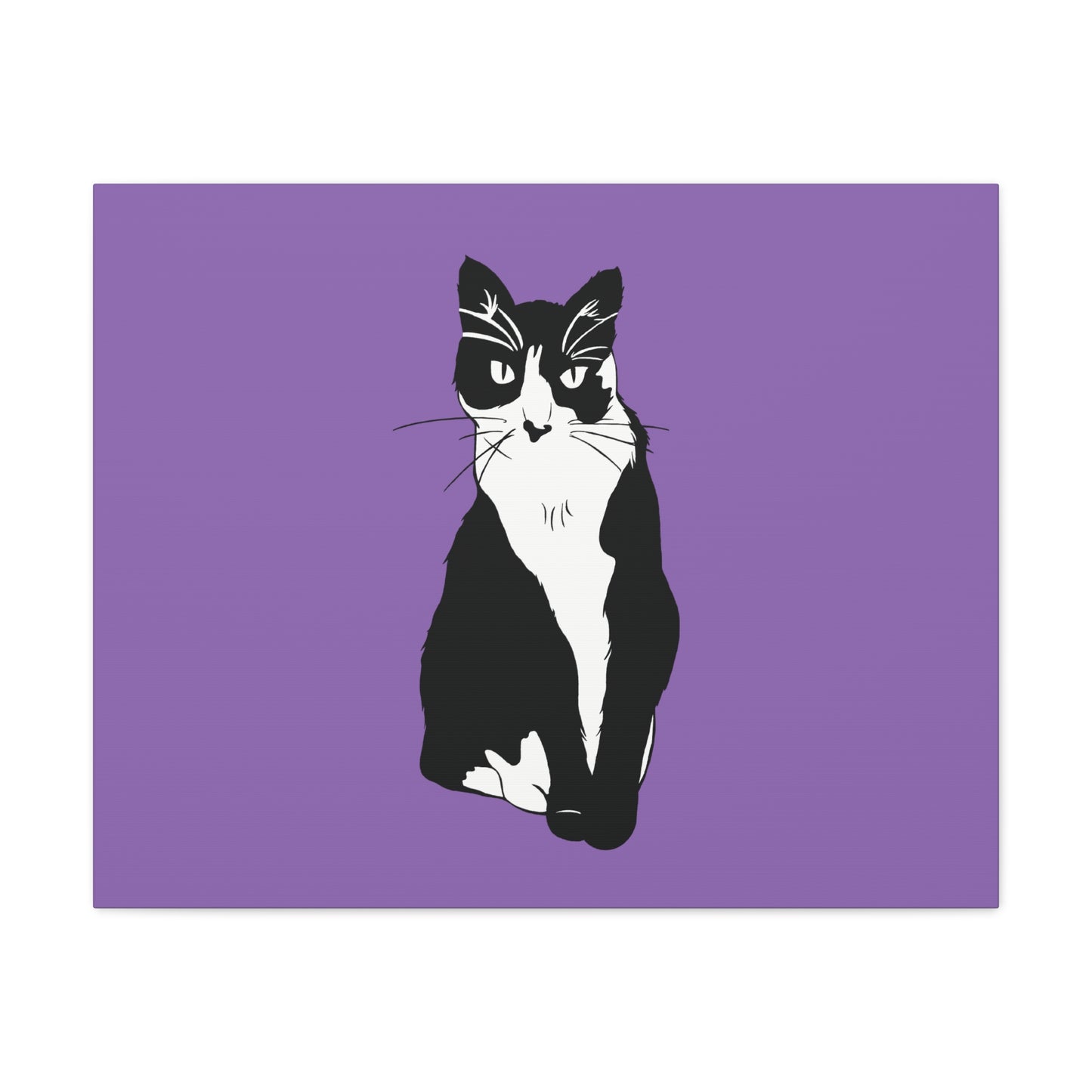 Cat Canvas on Light Purple (B&W Style Cat) - Cat Drawing Art