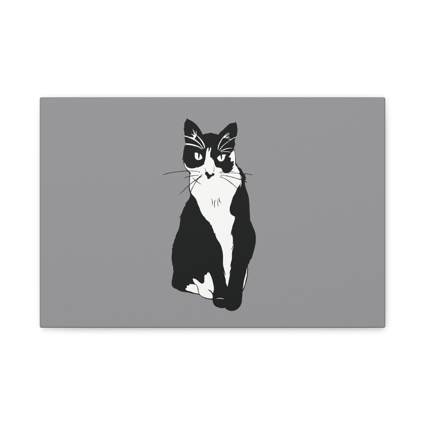 Cat Canvas on Grey (B&W Style Cat) - Cat Drawing Art