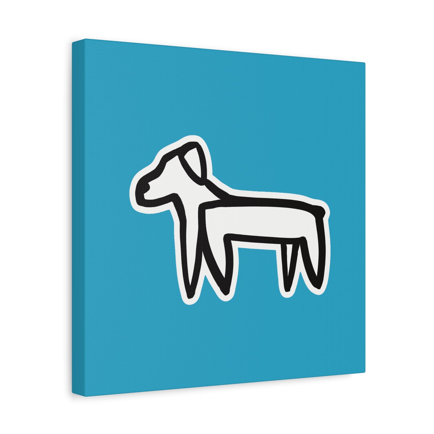 Dog Canvas Print on Turquoise (Sticker Style Black Dog) - Dog Drawing Wall Art