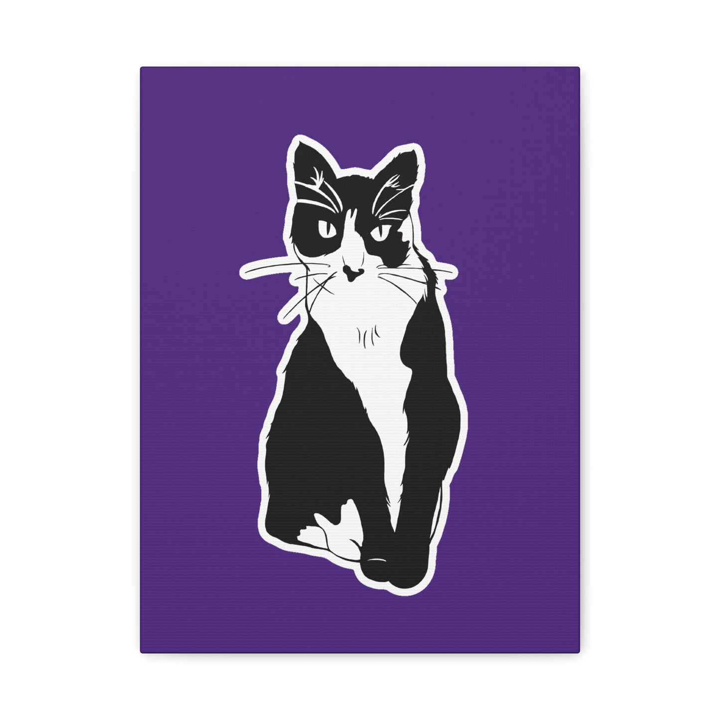 Cat Canvas Print on Purple (Sticker Style Cat) - Cat Drawing Art