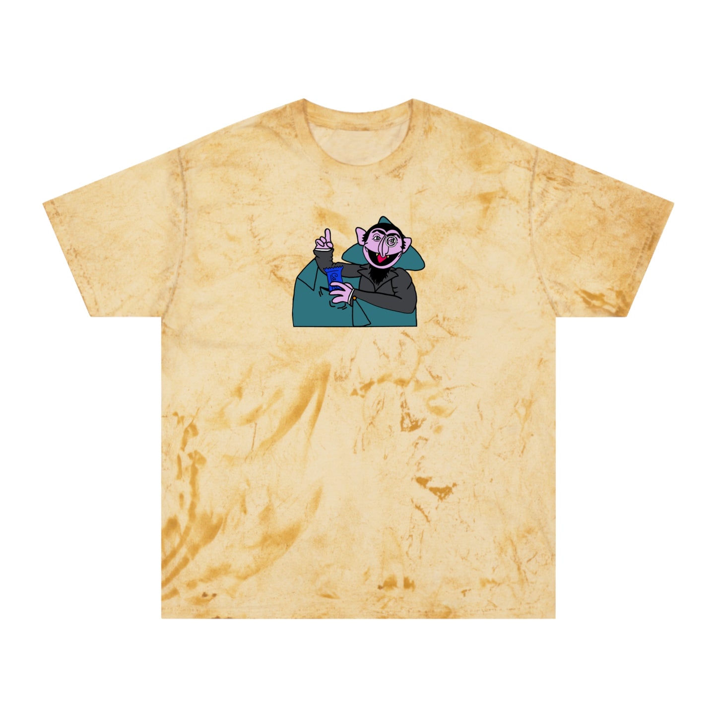 The Count Stealing Candy Color Blast Tee - Sesame Street The Count Parody Shirt